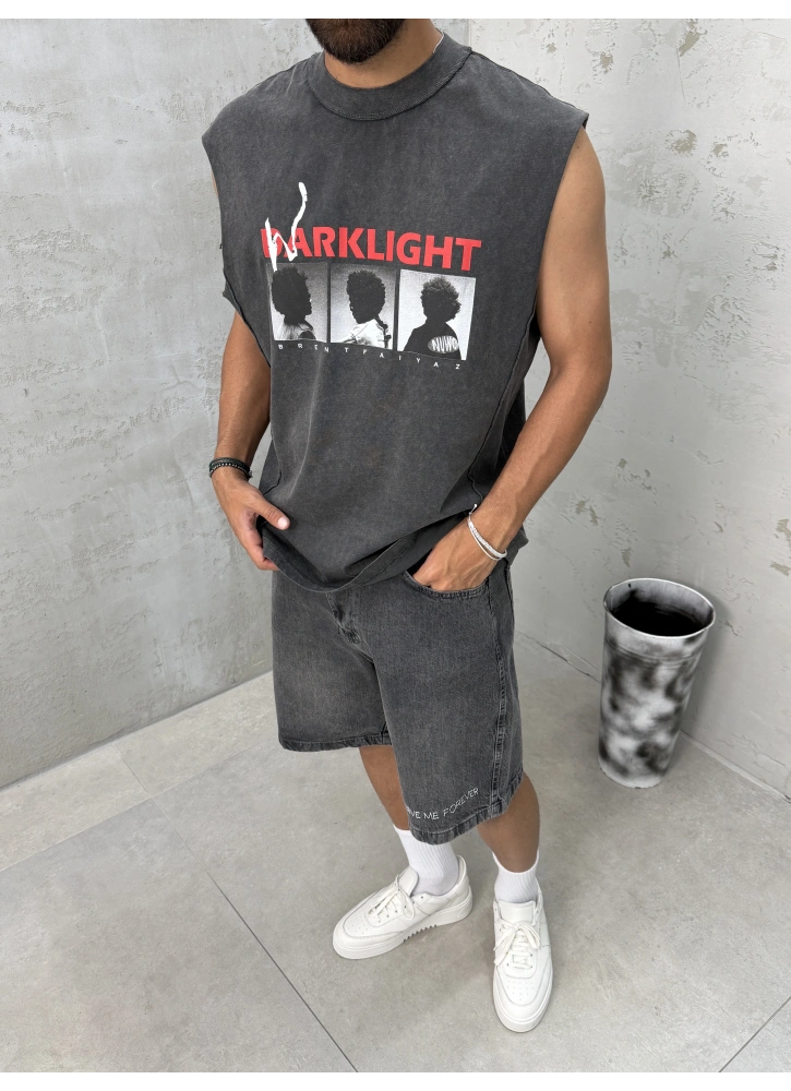 Antrasit Darklıght Baskılı Oversize Atlet