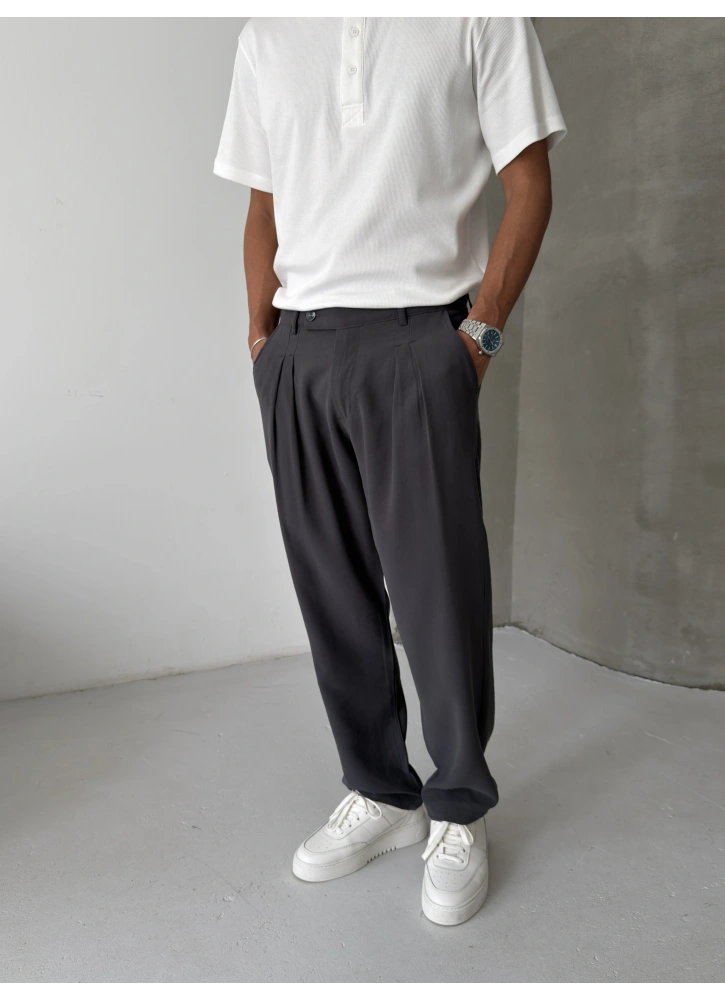 Antrasit Retro Tensel Pileli Baggy