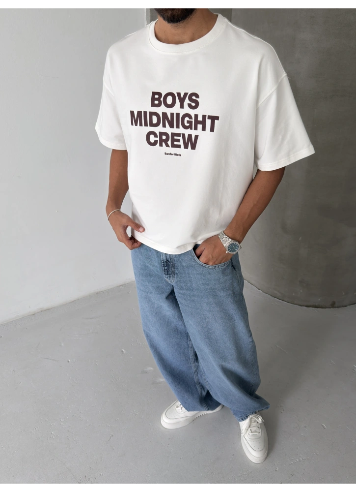 Beyaz Boys Crop Fit Oversize T-shirt