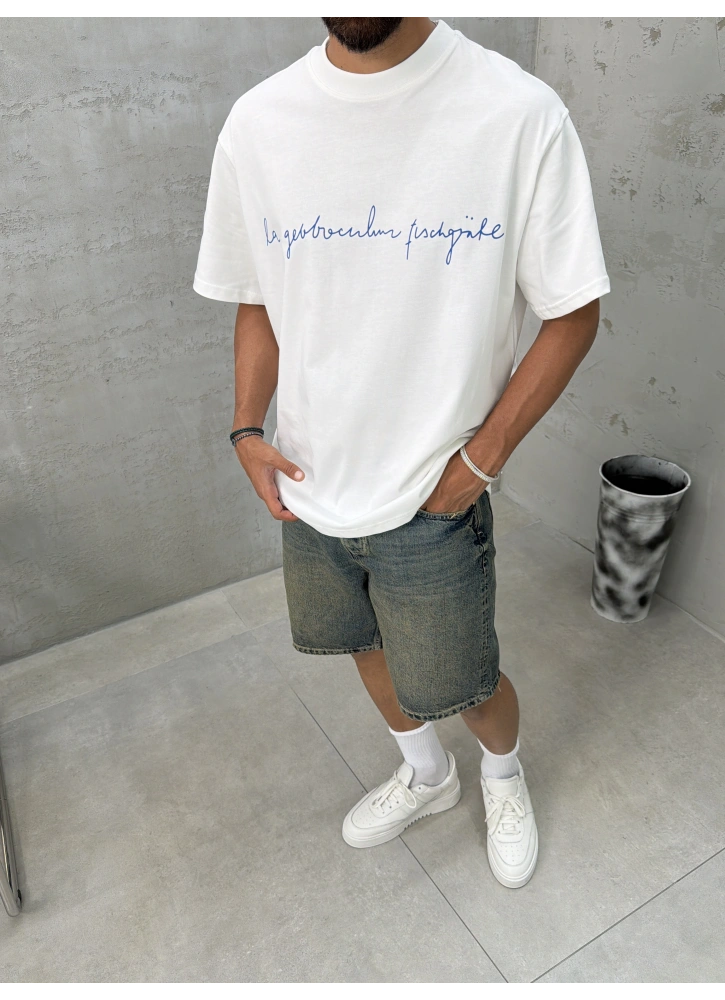 Beyaz X Baskılı Oversize T-shirt