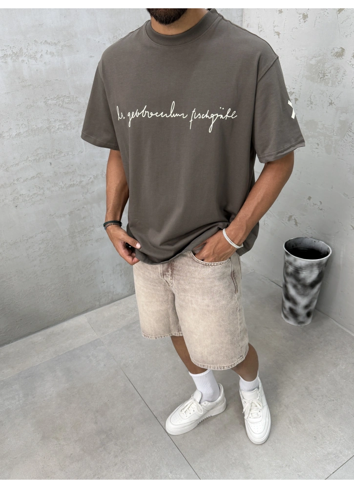 Haki X Baskılı Oversize T-shirt