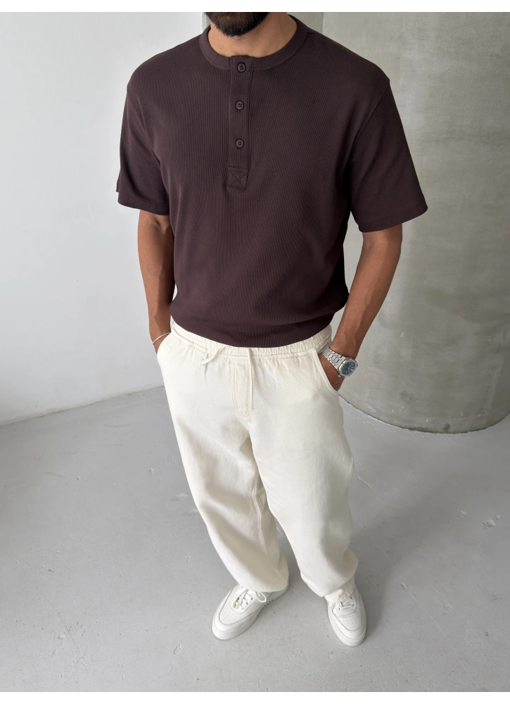 Kahve Basic Fitilli Regular T-shirt