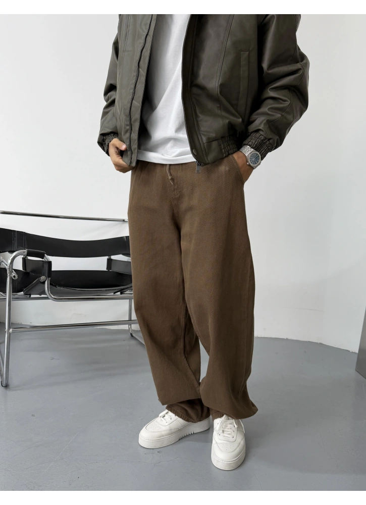 Kahve Gabardin Ekstra Bol Baggy Pantolon