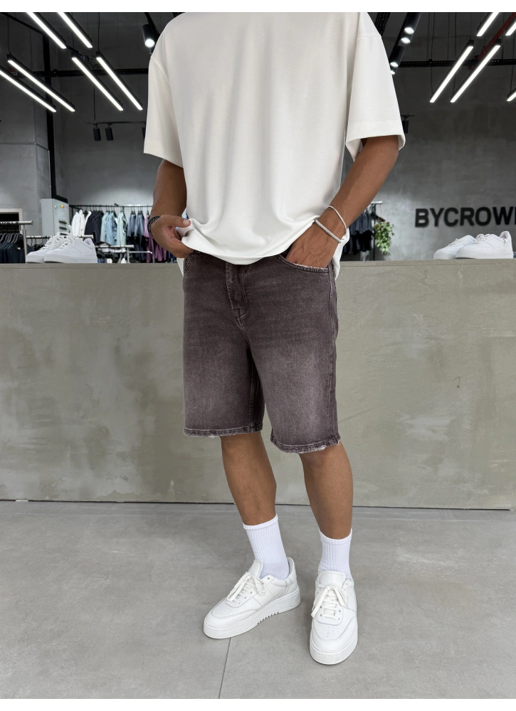 Kahve Yıkamalı Effect Denim Şort