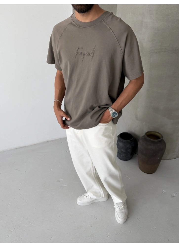 Kahve Yourself Baskılı Oversize T-shirt