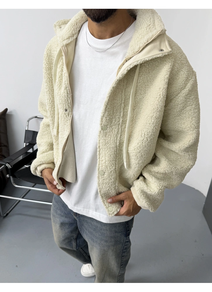 Krem Premium Oversize Peluş Ceket