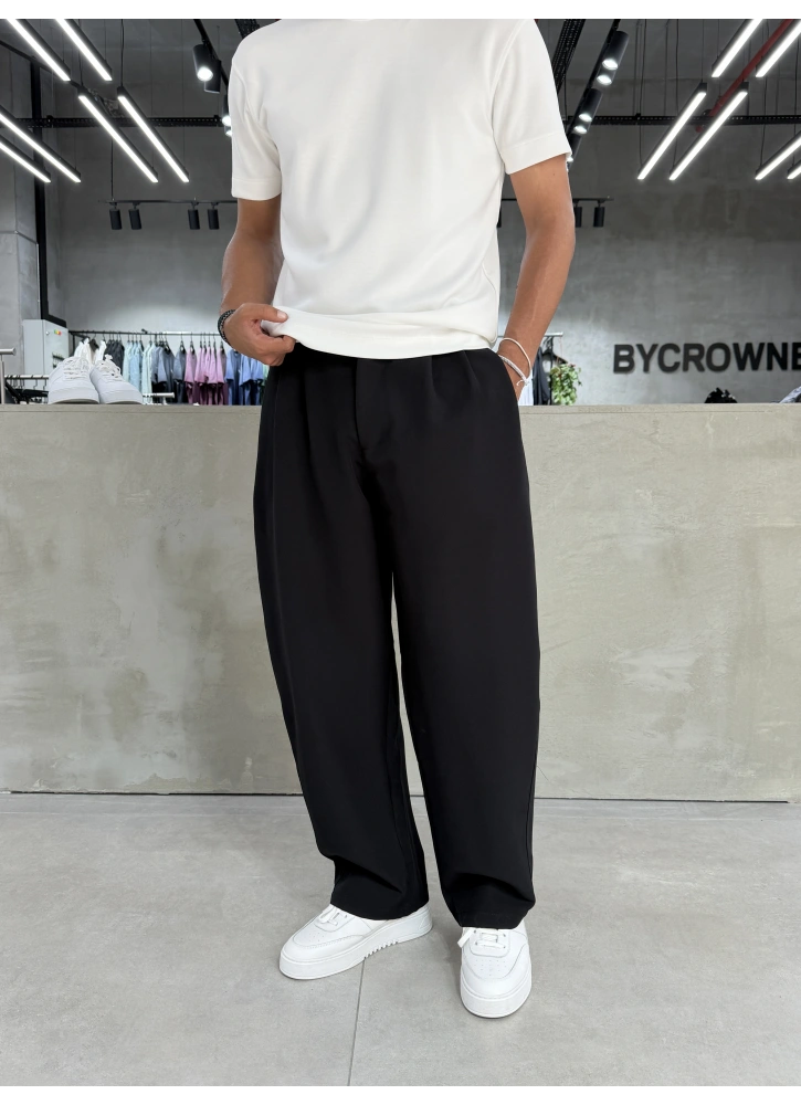 Siyah Baloon Fit Kumaş Baggy