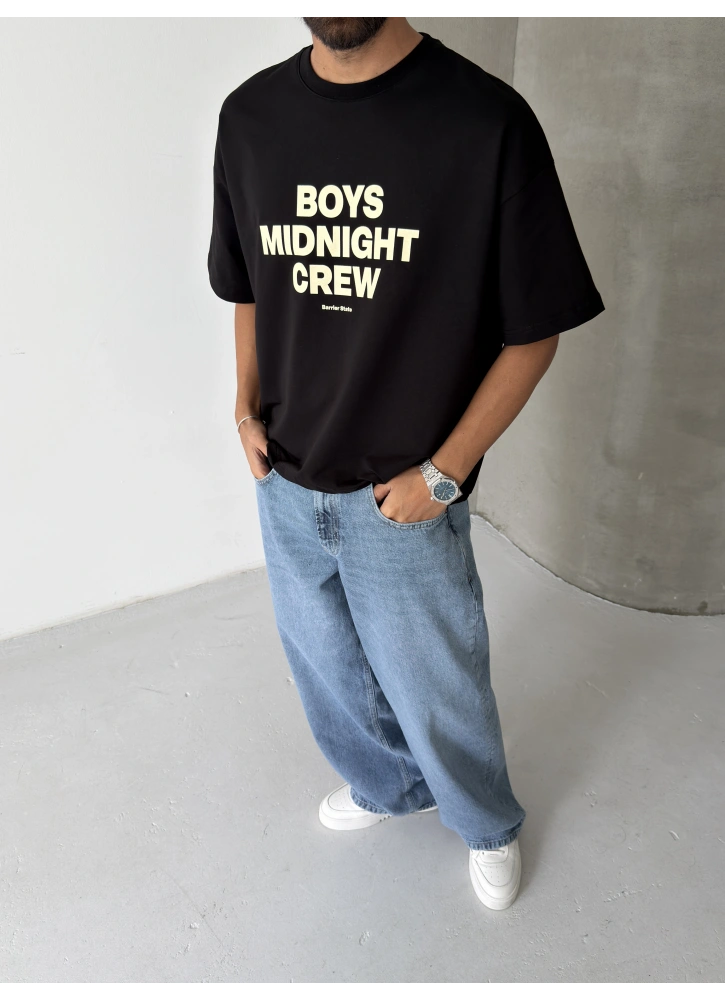 Siyah Boys Crop Fit Oversize T-shirt