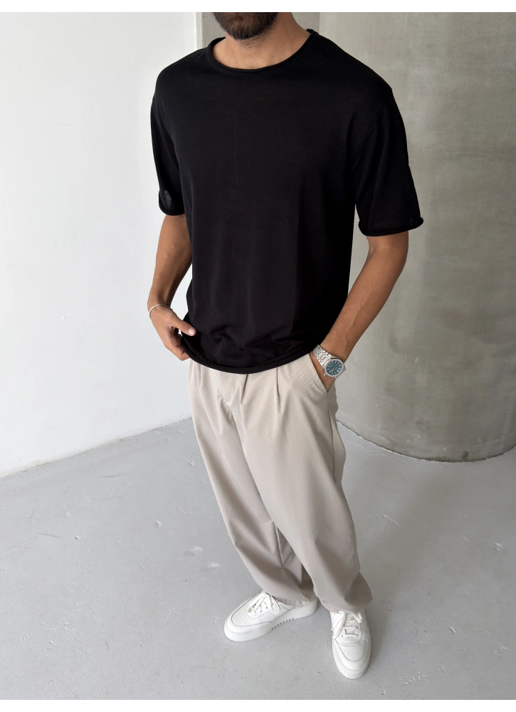 Siyah Keten Oversize T-shirt