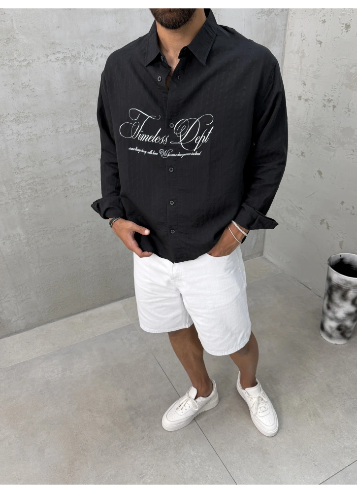 Siyah Timeless Tensel Oversize Gömlek