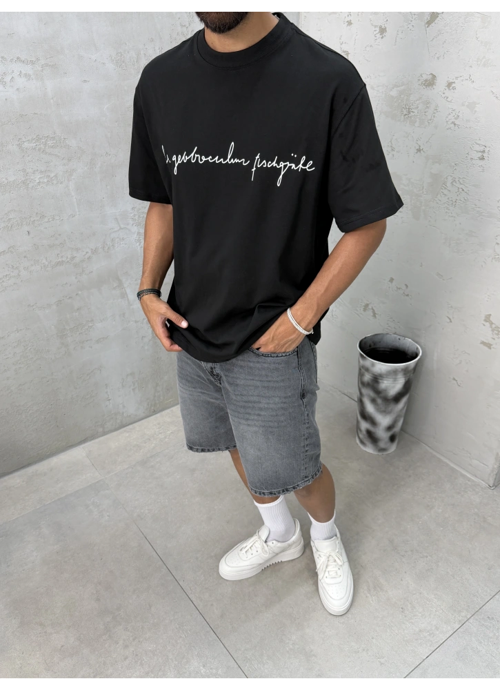 Siyah X Baskılı Oversize T-shirt