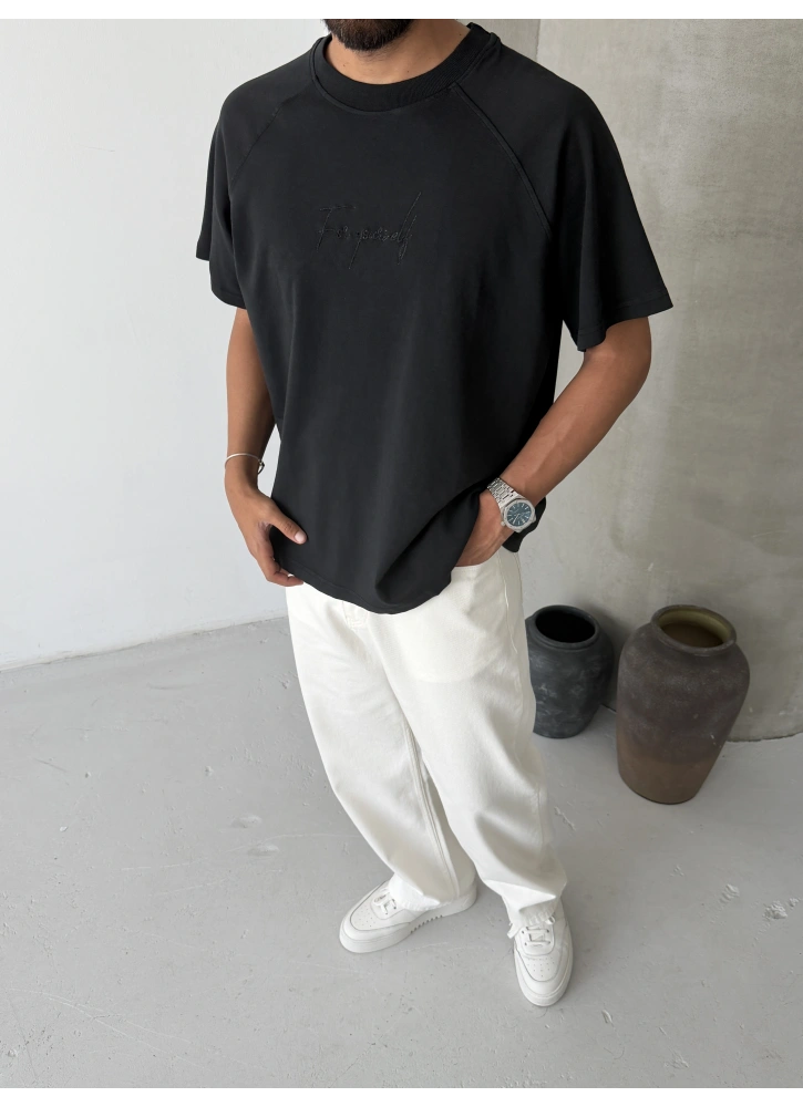 Siyah Yourself Baskılı Oversize T-shirt
