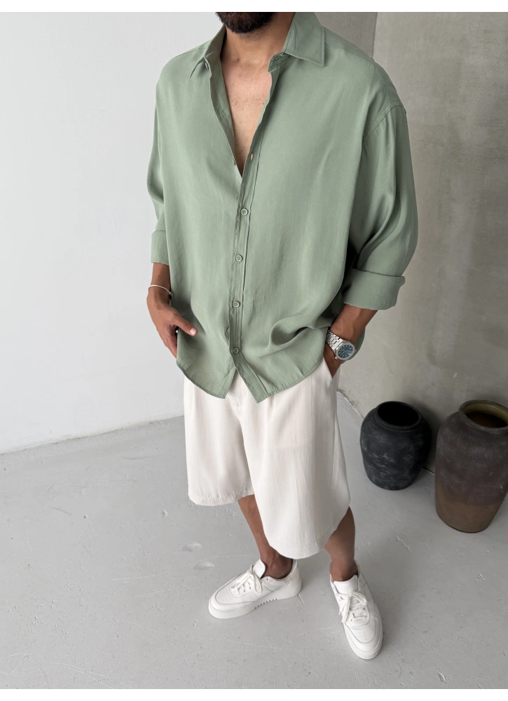 Yeşil Modal Oversize Gömlek