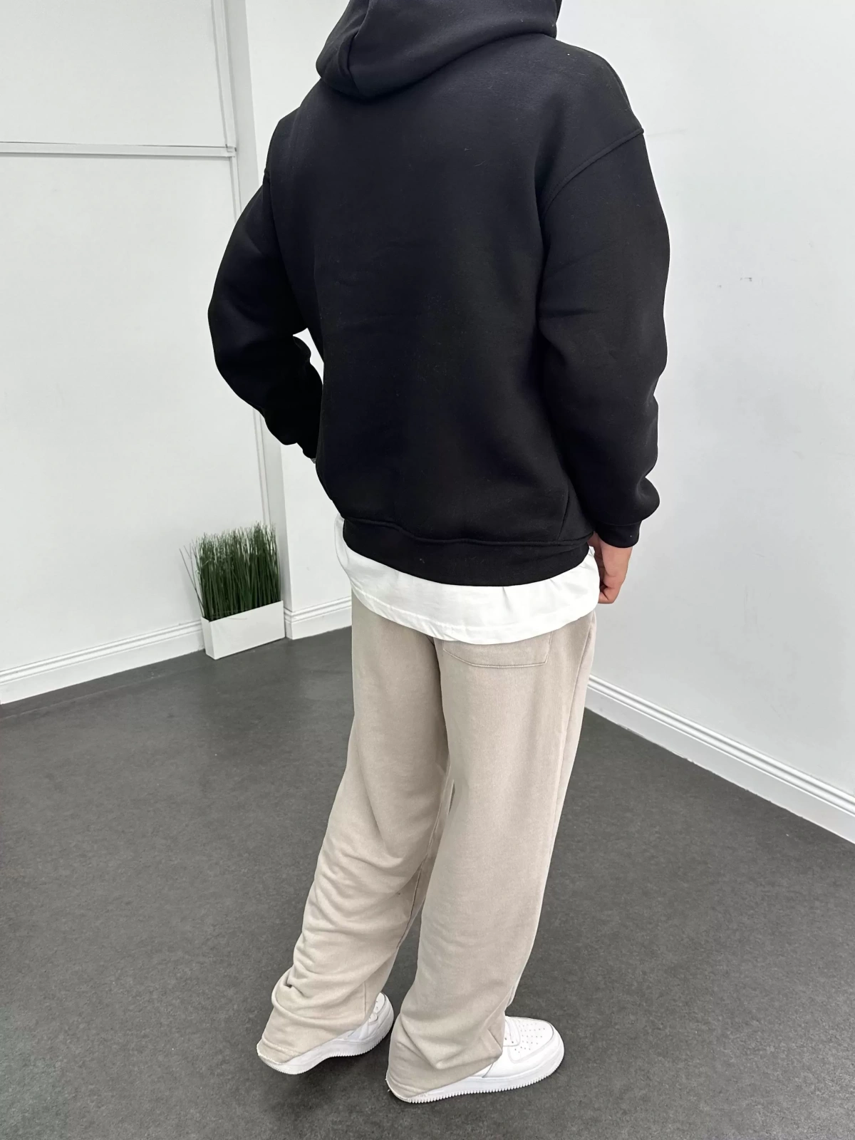 Siyah Oversize Basic Kapişonlu Sweat