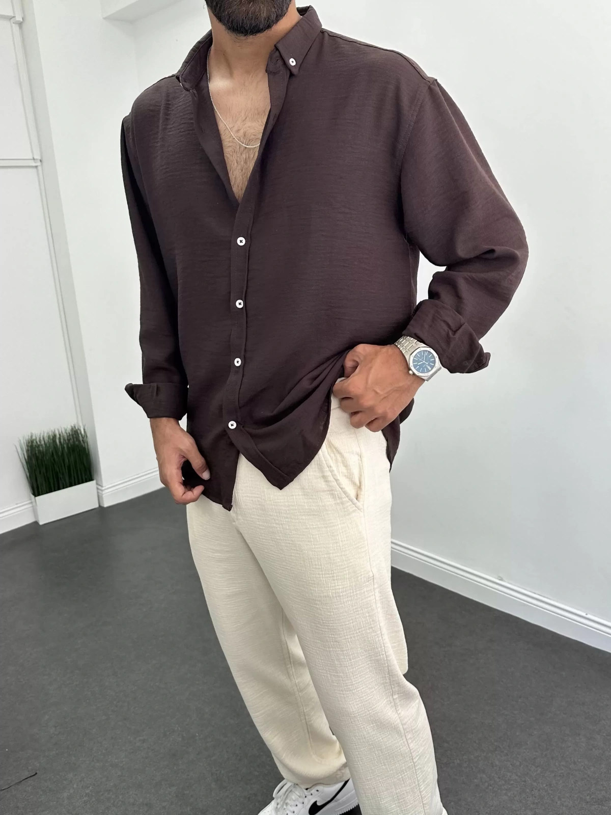 Kahve Premium Oversize Gömlek