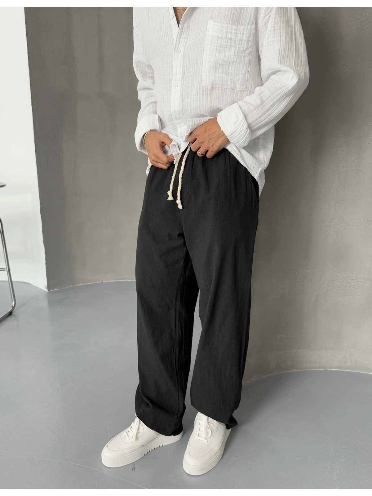 Siyah Keten Baggy Pantolon