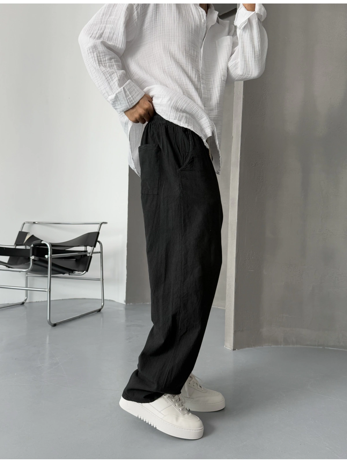 Siyah Keten Baggy Pantolon