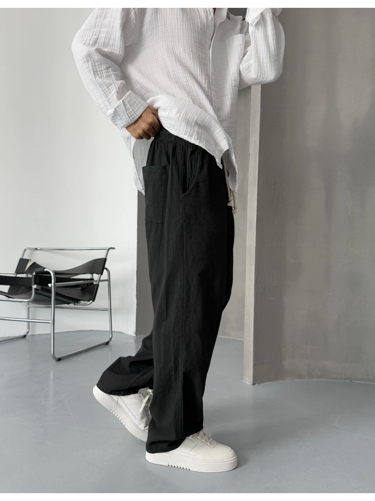 Siyah Keten Baggy Pantolon