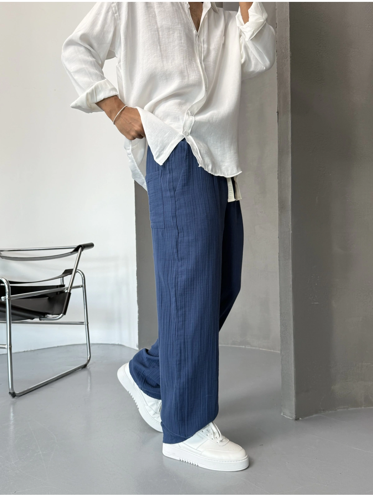 İndigo Müslin Kumaş Baggy