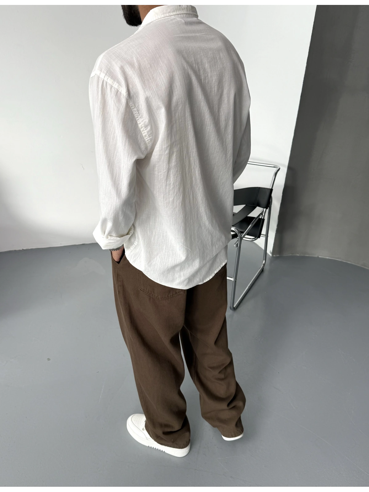 Beyaz Fresh Keten Oversize Gömlek