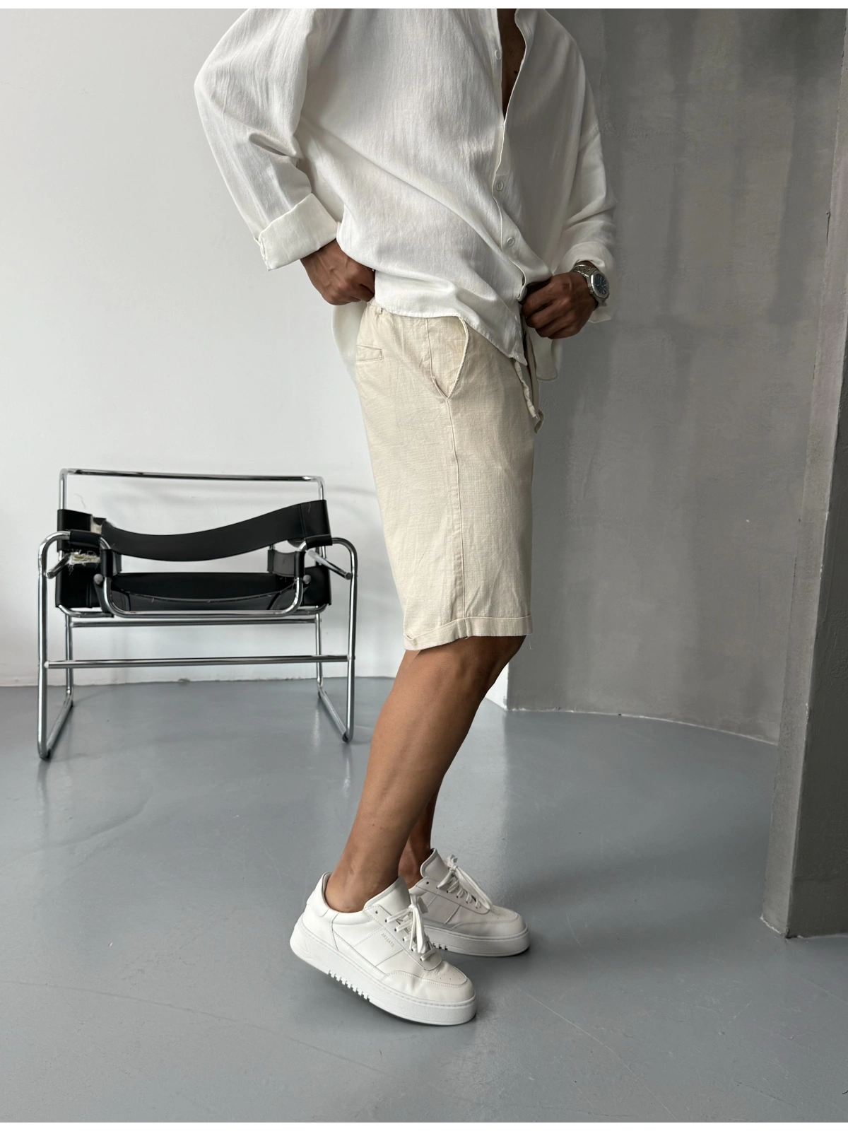 Krem Premium Linen Şort