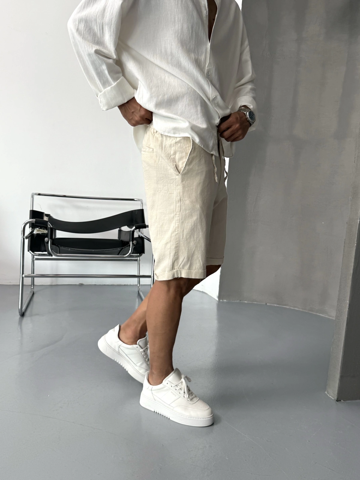 Krem Premium Linen Şort