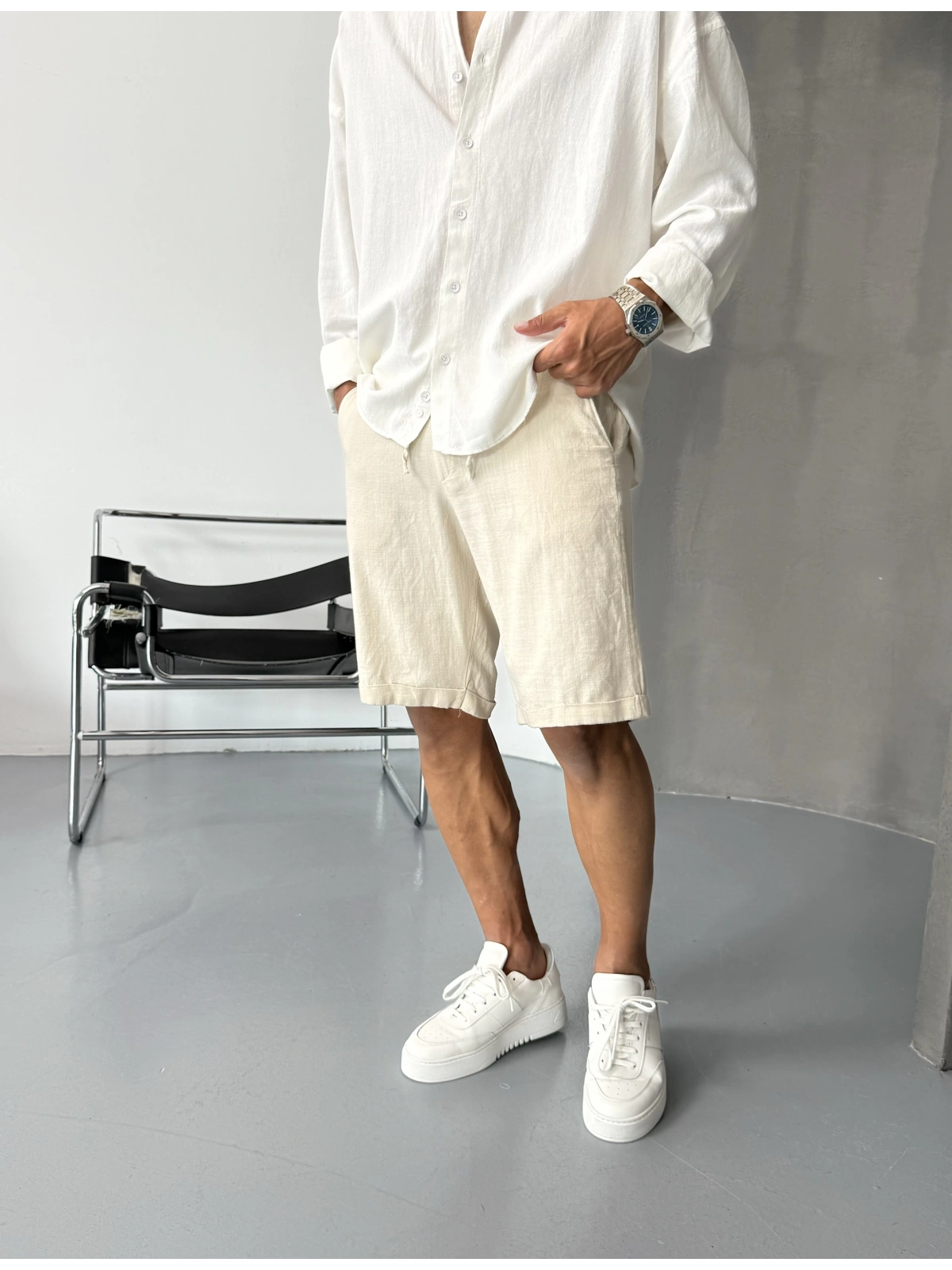 Krem Premium Linen Şort