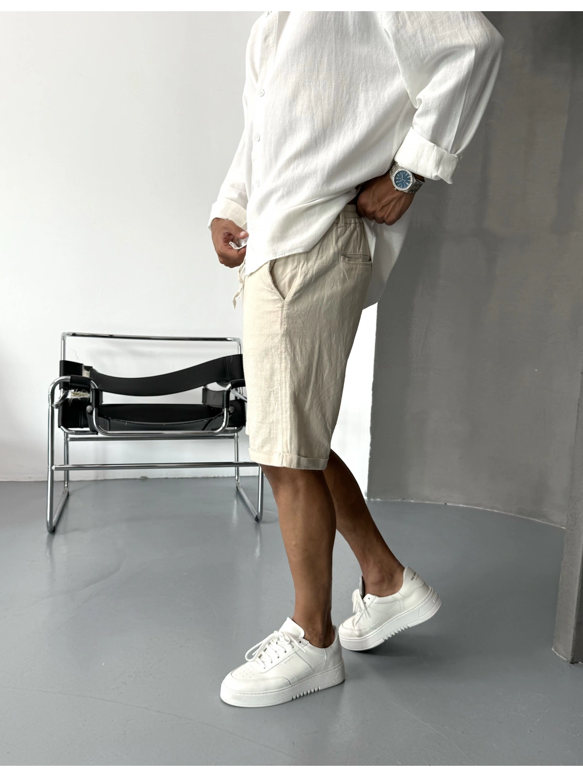 Krem Premium Linen Şort