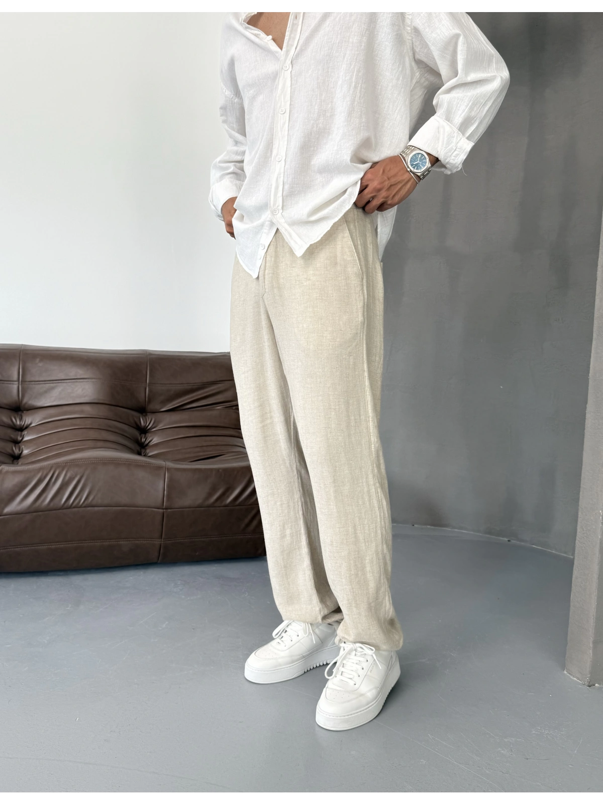 Krem Viskon Keten Baggy