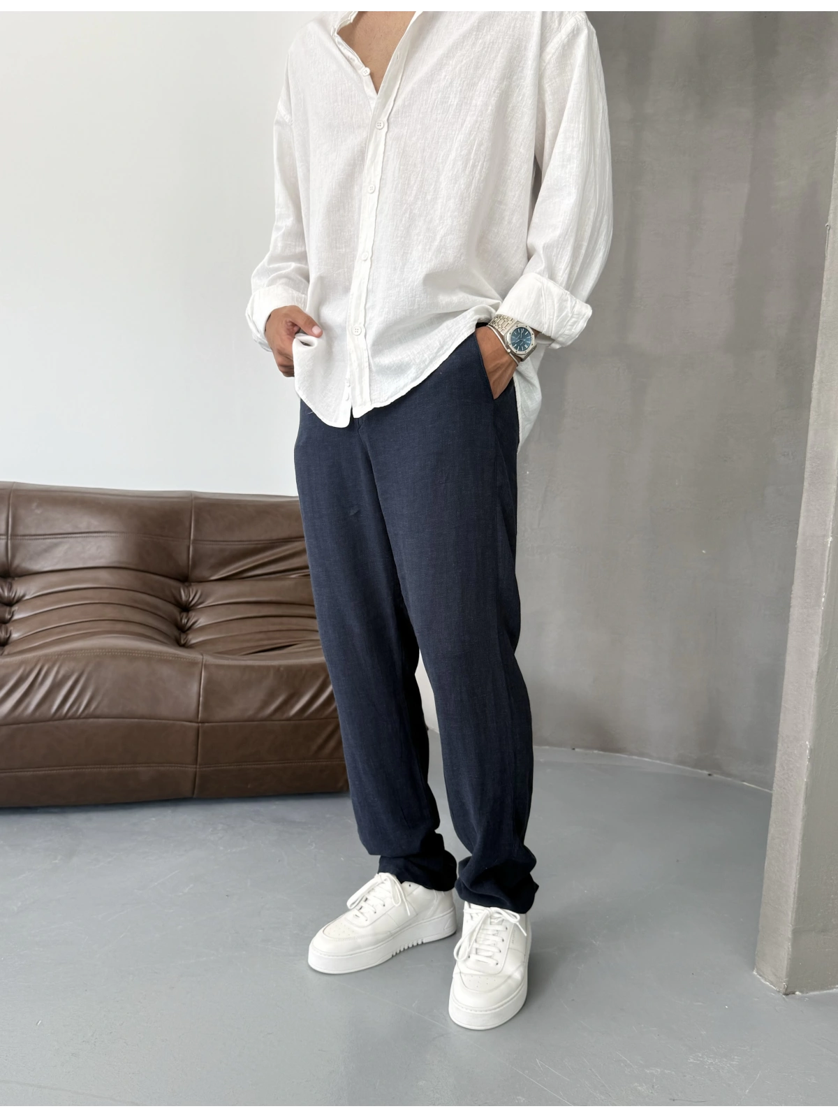 Lacivert Viskon Keten Baggy