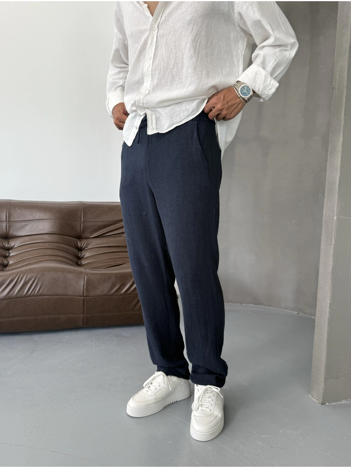 Lacivert Viskon Keten Baggy