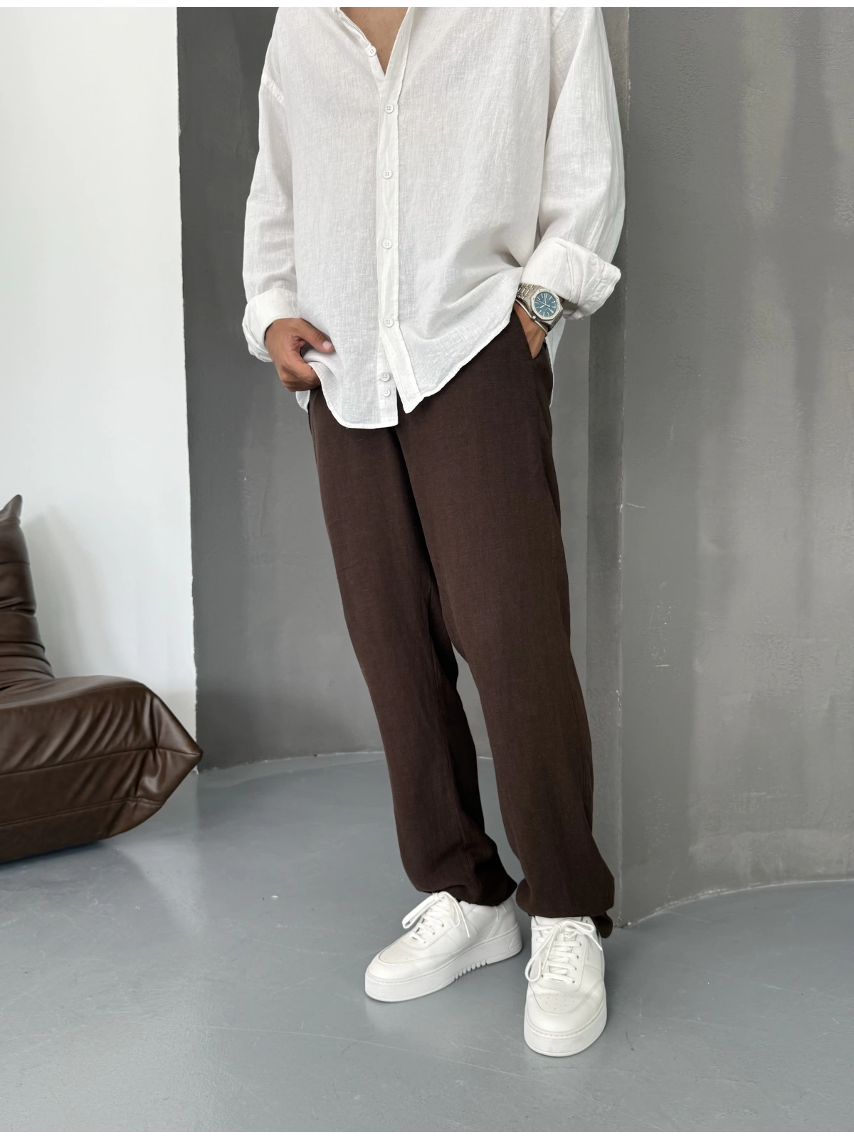 Kahve Viskon Keten Baggy