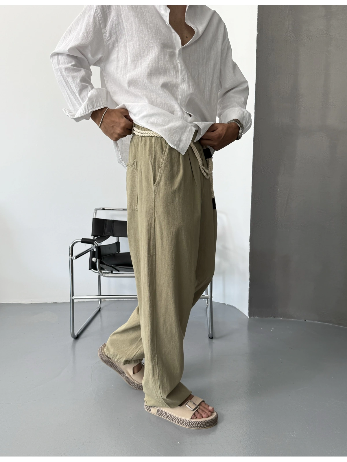 Yeşil Keten Bol Kalıp Baggy