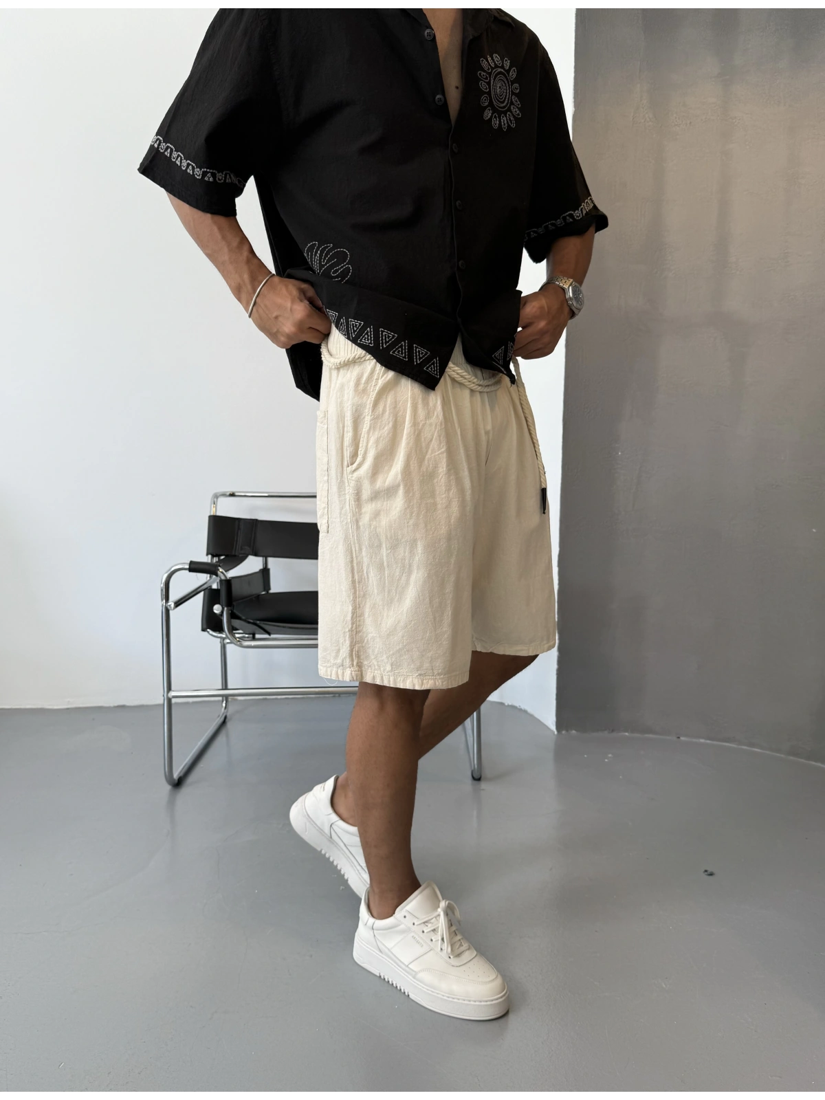 Krem Keten Bol Kalıp Şort