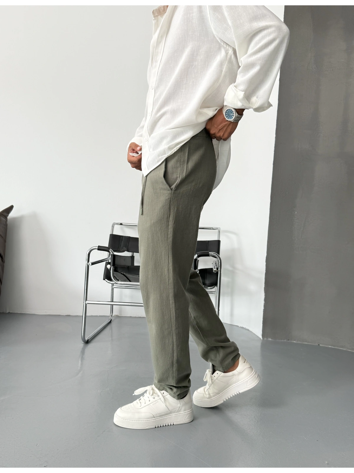 Haki Premium Keten Kumaş Boyfriend