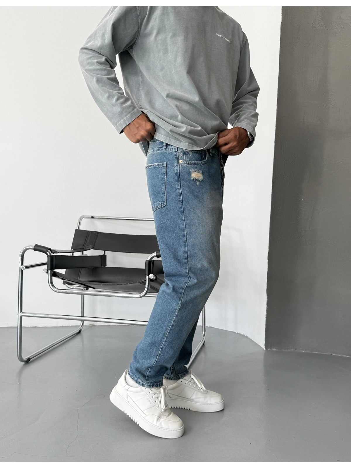 Eskitme Mavi Denim Boyfriend