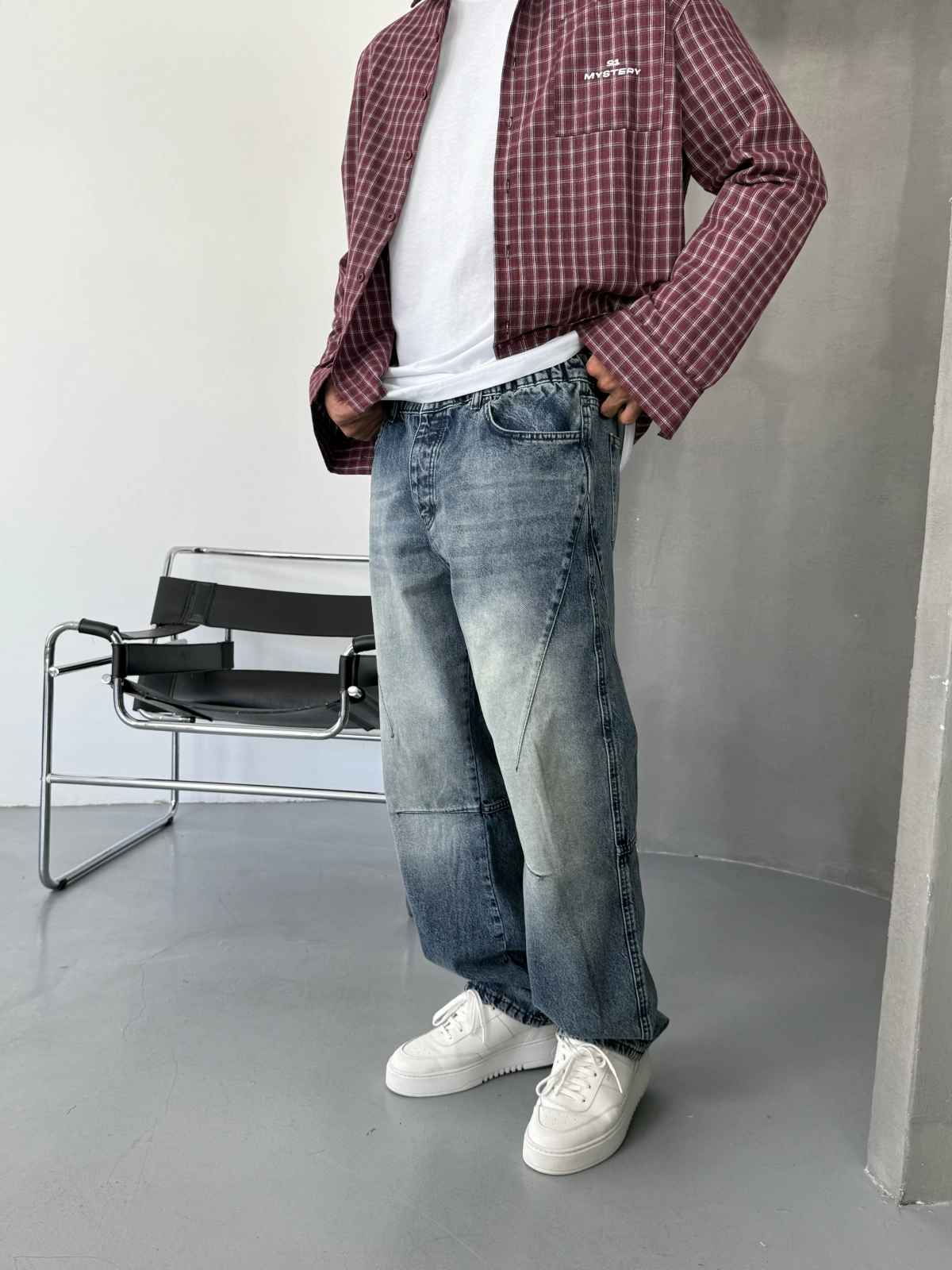 Mavi Eskitme Detaylı Denim Baggy