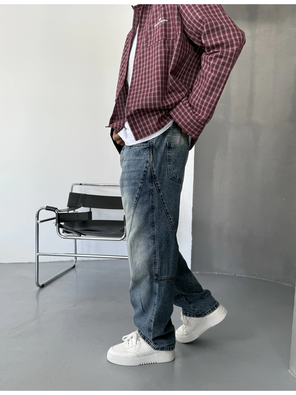 Mavi Eskitme Detaylı Denim Baggy