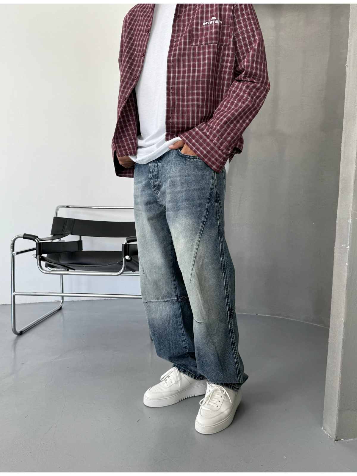 Mavi Eskitme Detaylı Denim Baggy
