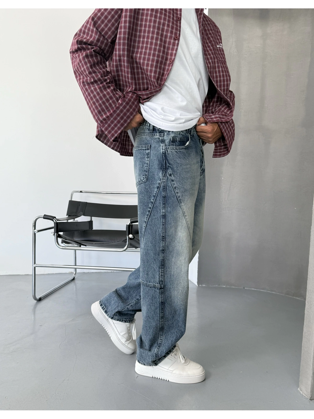 Mavi Eskitme Detaylı Denim Baggy
