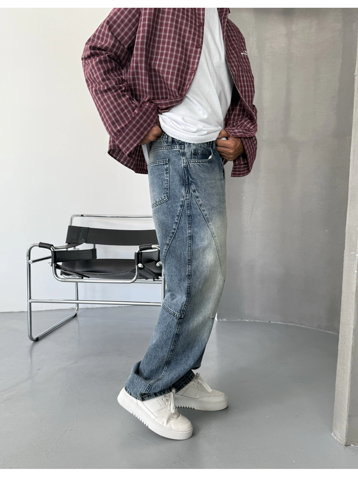 Mavi Eskitme Detaylı Denim Baggy