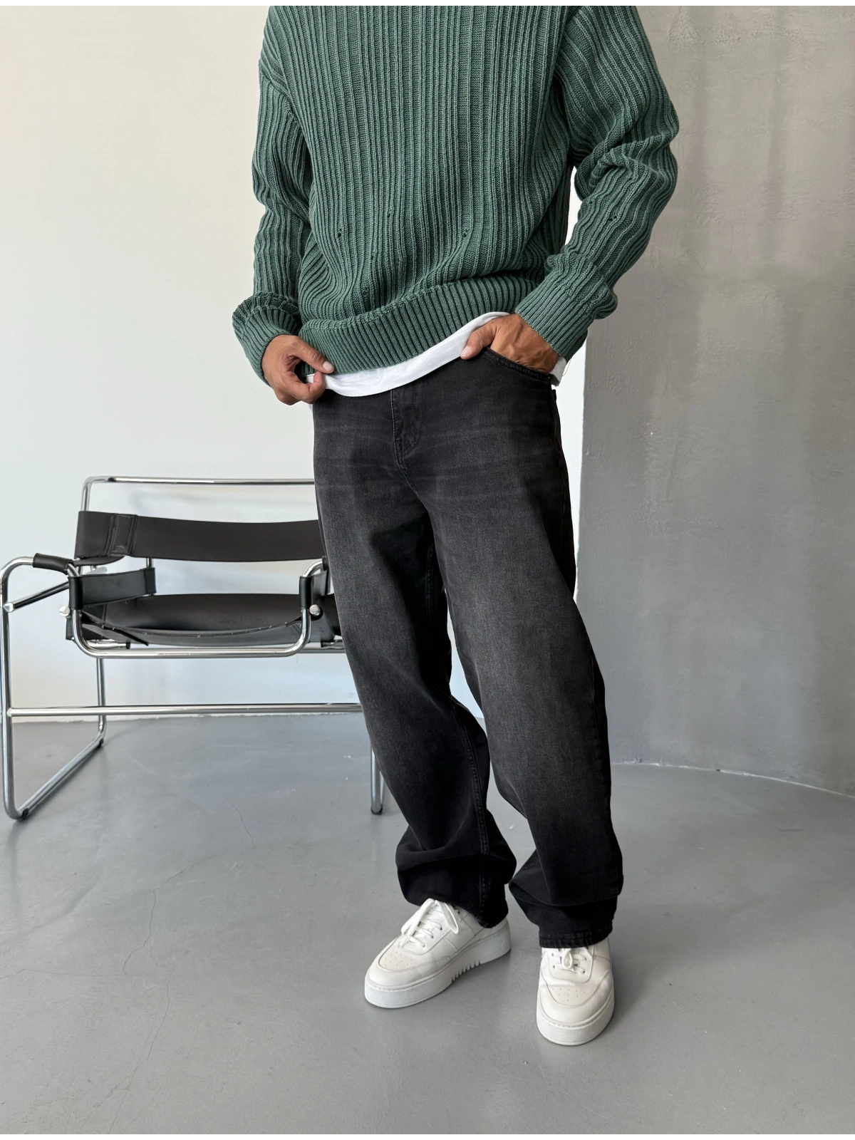 Antrasit Eskitme Denim Bol Kalıp Baggy