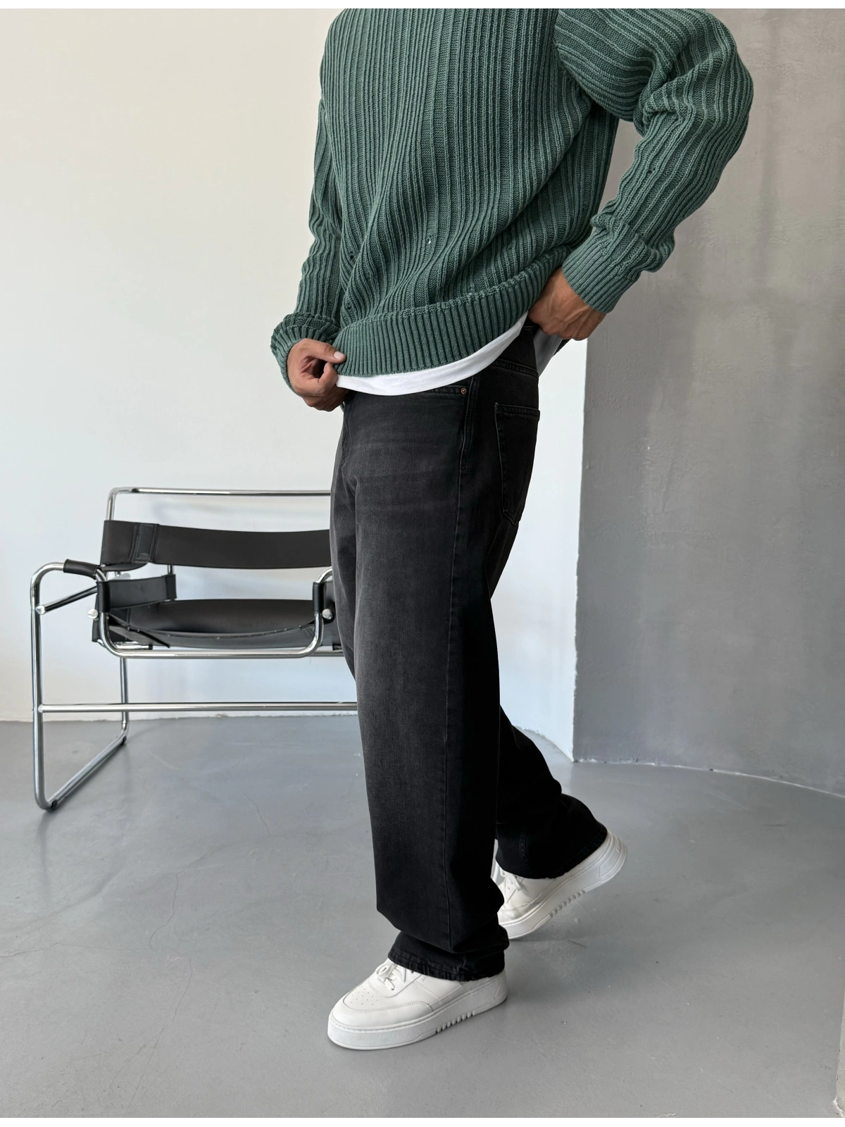 Antrasit Eskitme Denim Bol Kalıp Baggy