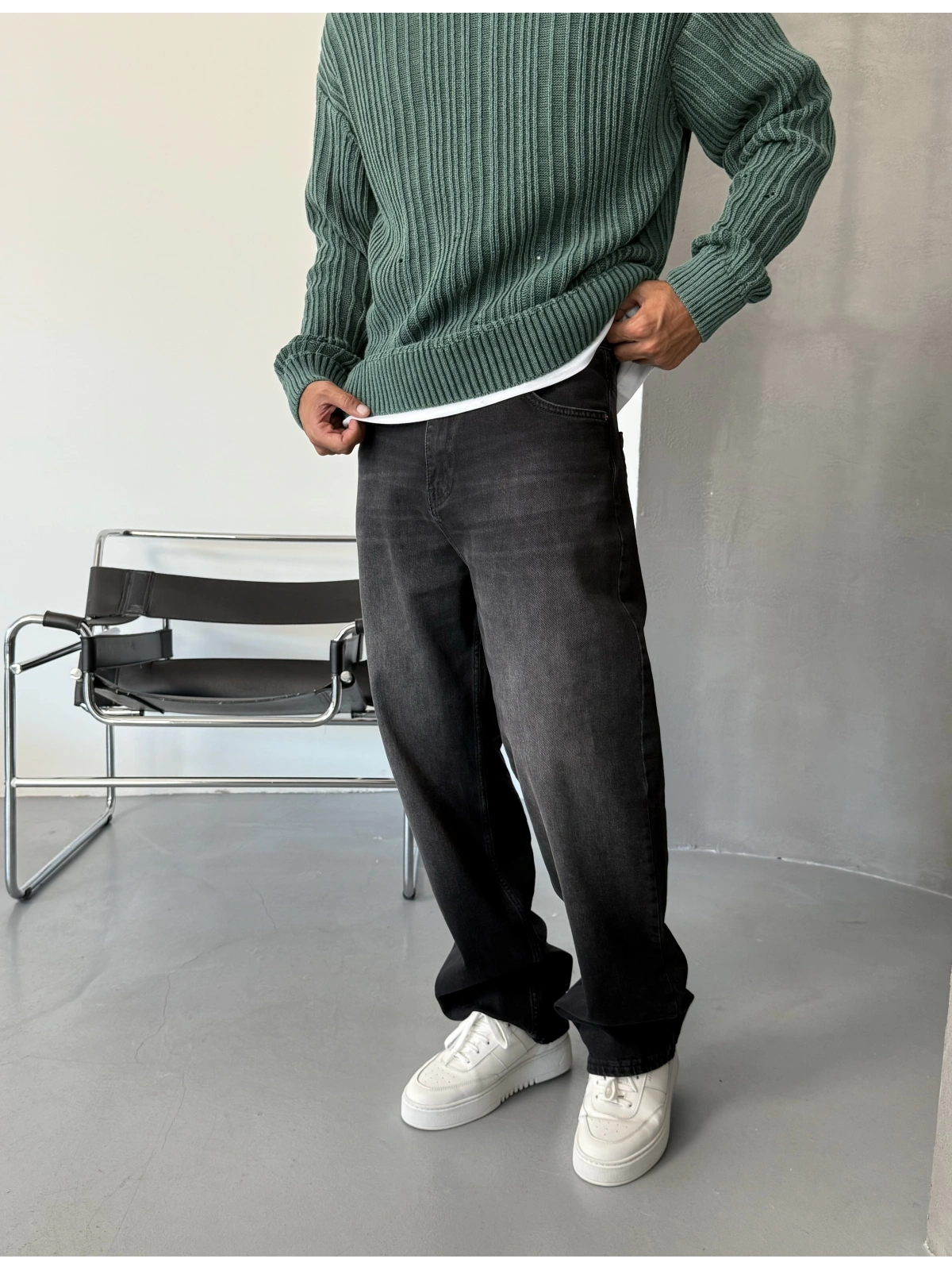 Antrasit Eskitme Denim Bol Kalıp Baggy