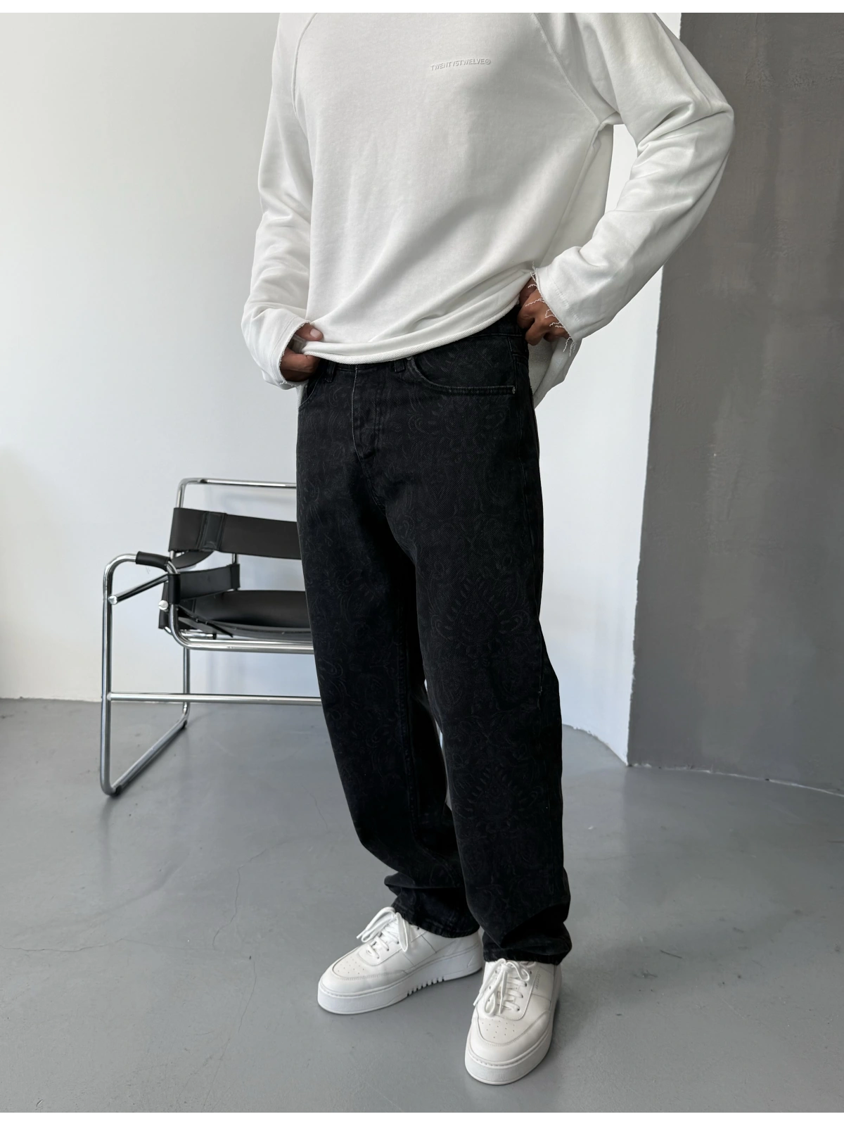 Siyah Premium Desenli Bol Kalıp Baggy