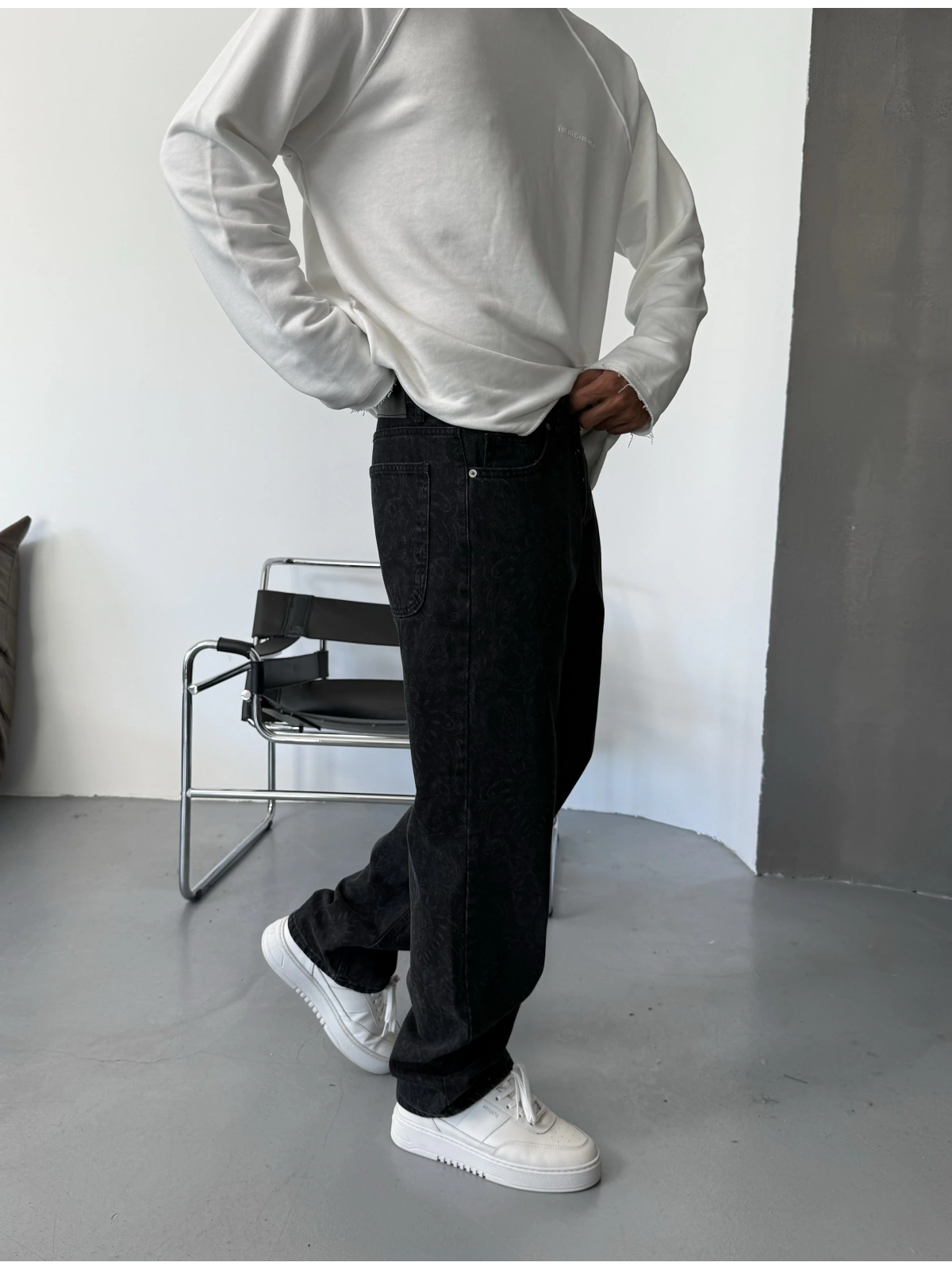 Siyah Premium Desenli Bol Kalıp Baggy