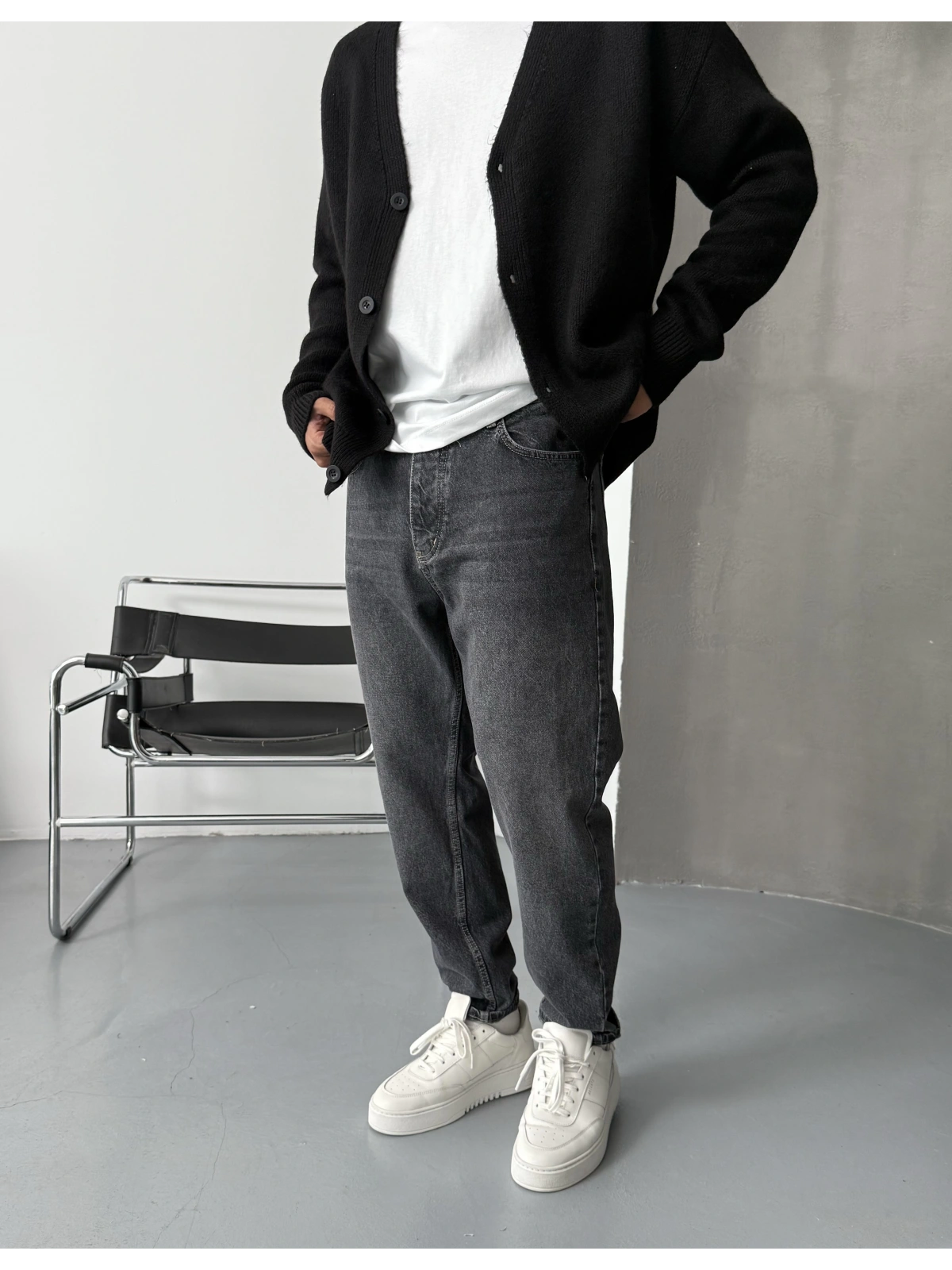 Eskitme Antrasit Denim Boyfriend