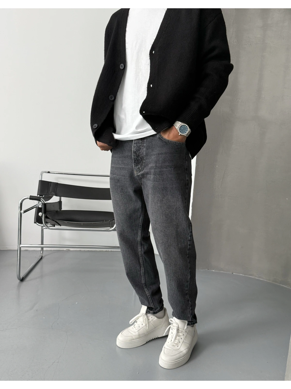 Eskitme Antrasit Denim Boyfriend