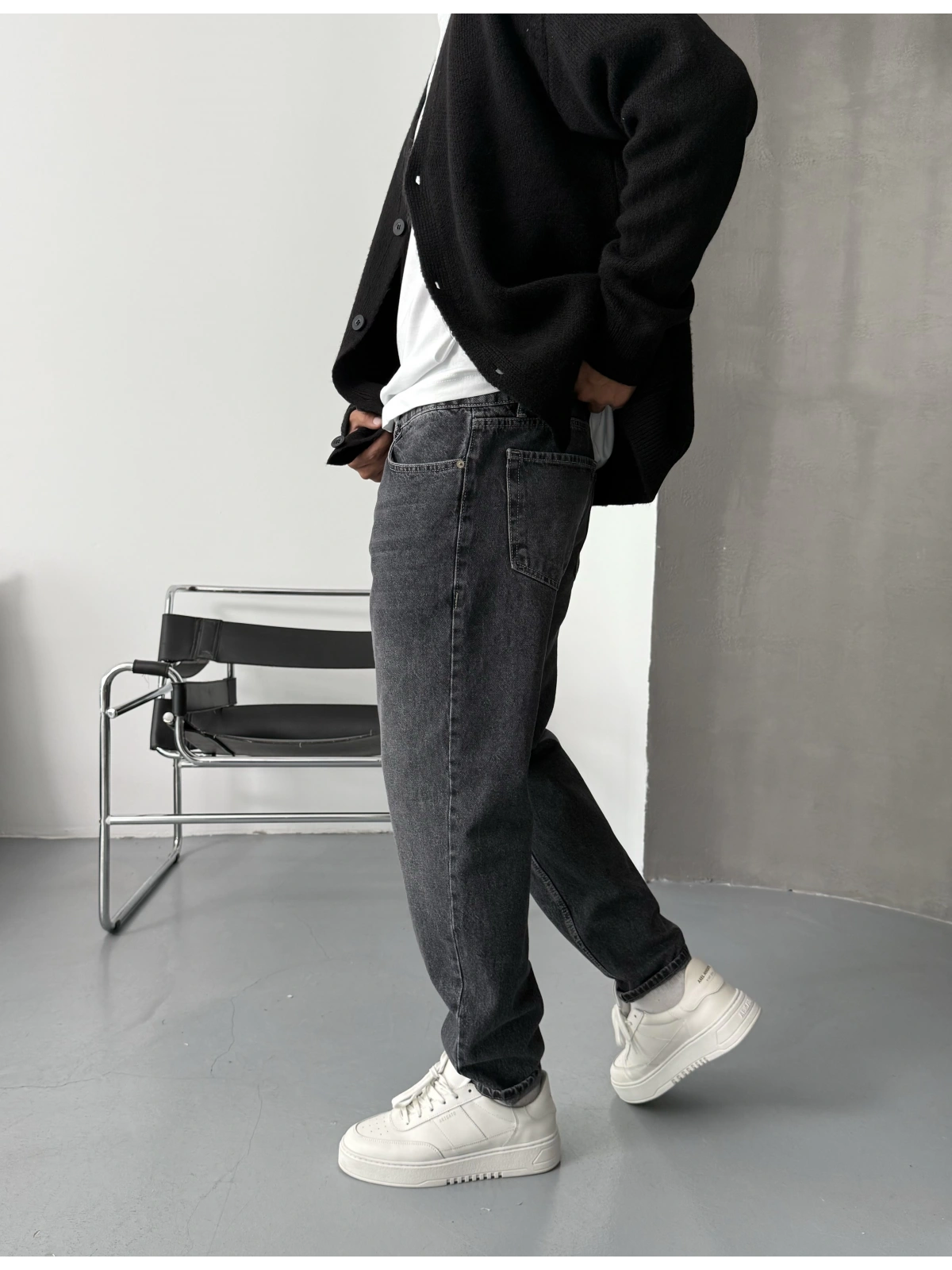 Eskitme Antrasit Denim Boyfriend
