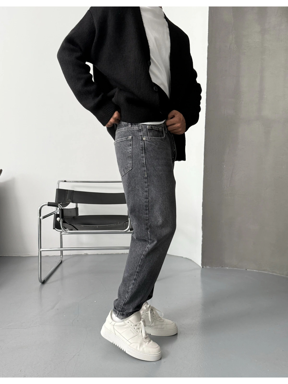 Eskitme Antrasit Denim Boyfriend
